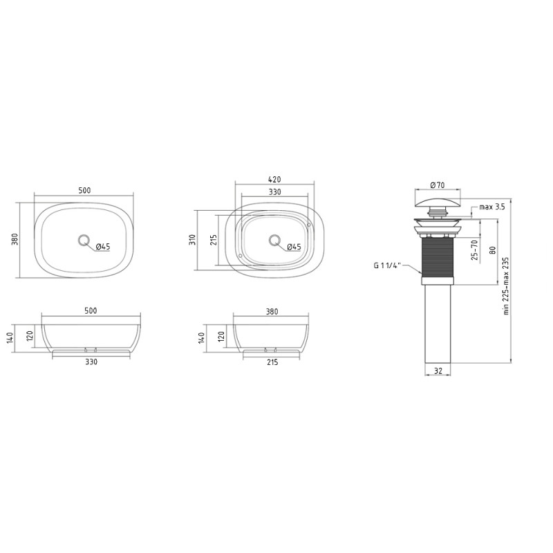 Раковина накладная Qtap Cardinal 500х380х140 мм, Beige, прямоугольная, с донным клапаном QTCAR188SB49825