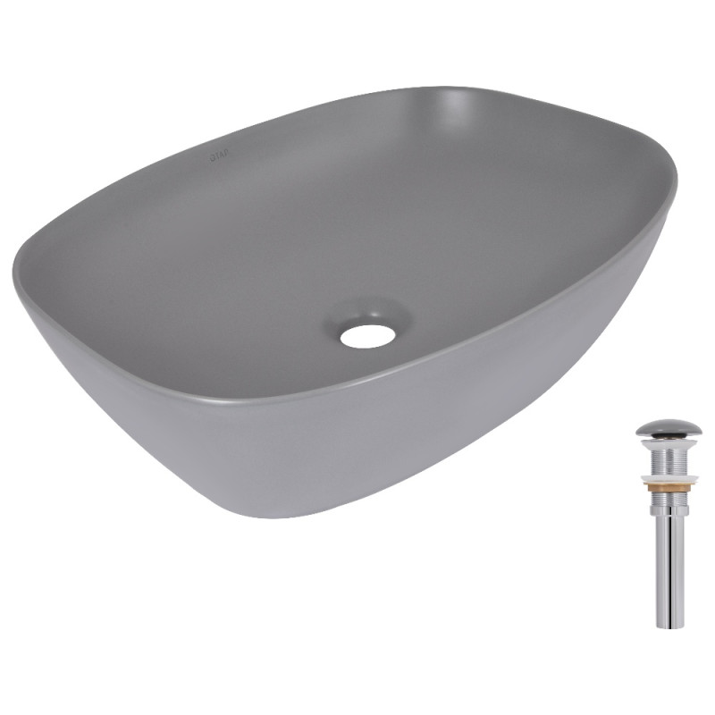 Раковина накладная Qtap Cardinal 500х380х140 мм, Stone grey, прямоугольная, с донным клапаном QTCAR188SG49824