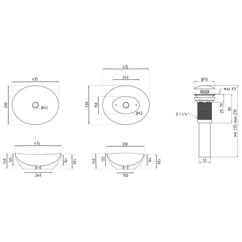 Раковина накладная Qtap Dove 415x340x140 мм, Marble, овальная, с донным клапаном QTDOV188SB49785