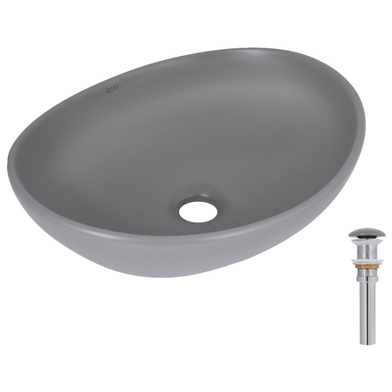 Раковина накладная Qtap Dove 415x340x140 мм, Stone grey, овальная, с донным клапаном QTDOV188SG49783