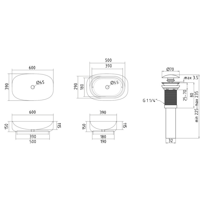 Раковина накладная Qtap Robin 600x390x150 мм, Beige, прямоугольная, с донным клапаном QTROB188SB49787