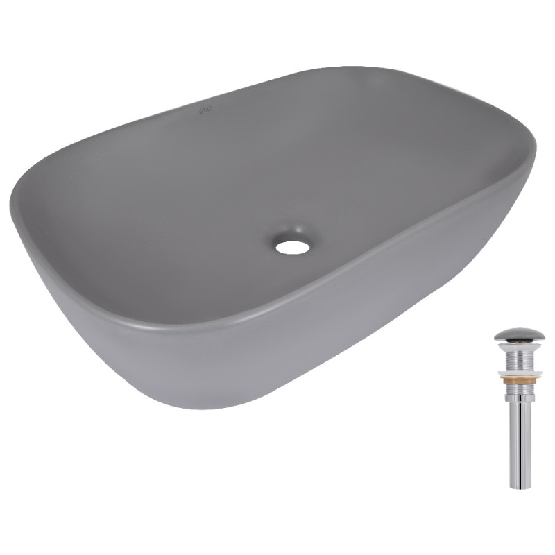 Раковина накладная Qtap Robin 600x390x150 мм, Stone grey, прямоугольная, с донным клапаном QTROB188SG49786