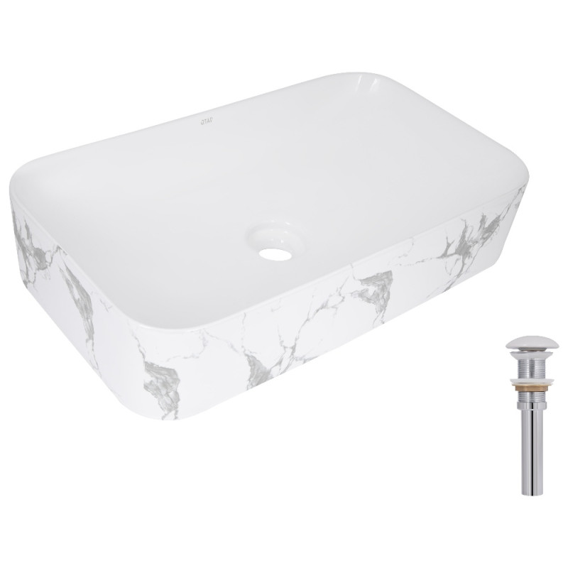 Раковина накладная Qtap Tern 610x350x135 мм, Marble, прямоугольная, с донным клапаном QTTER188MR49791