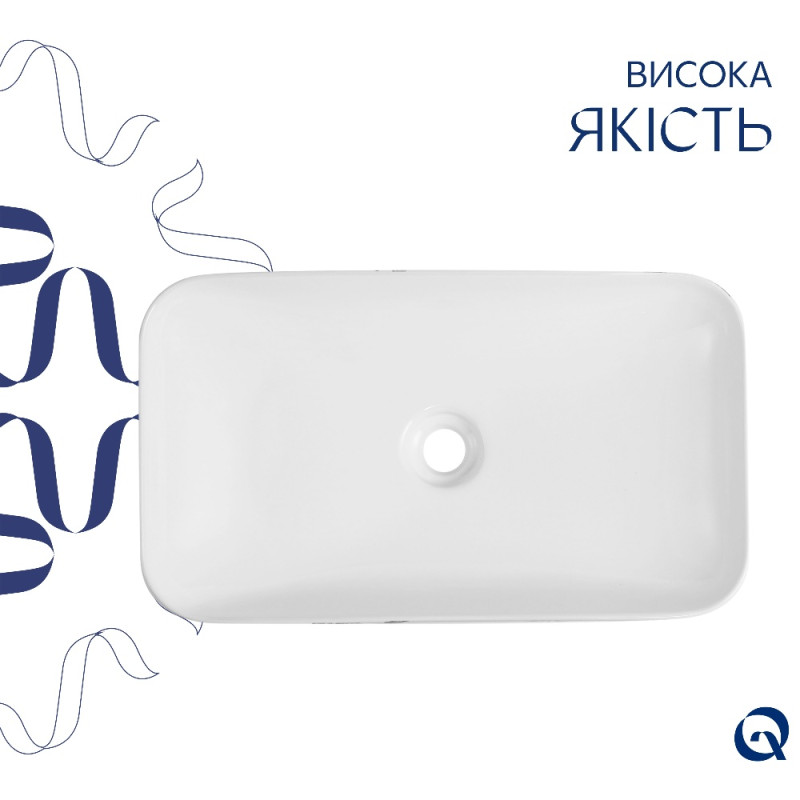 Раковина накладная Qtap Tern 610x350x135 мм, Marble, прямоугольная, с донным клапаном QTTER188MR49791