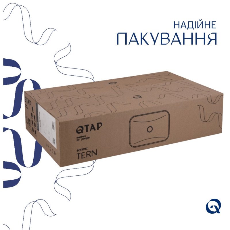 Раковина накладная Qtap Tern 610x350x135 мм, Marble, прямоугольная, с донным клапаном QTTER188MR49791