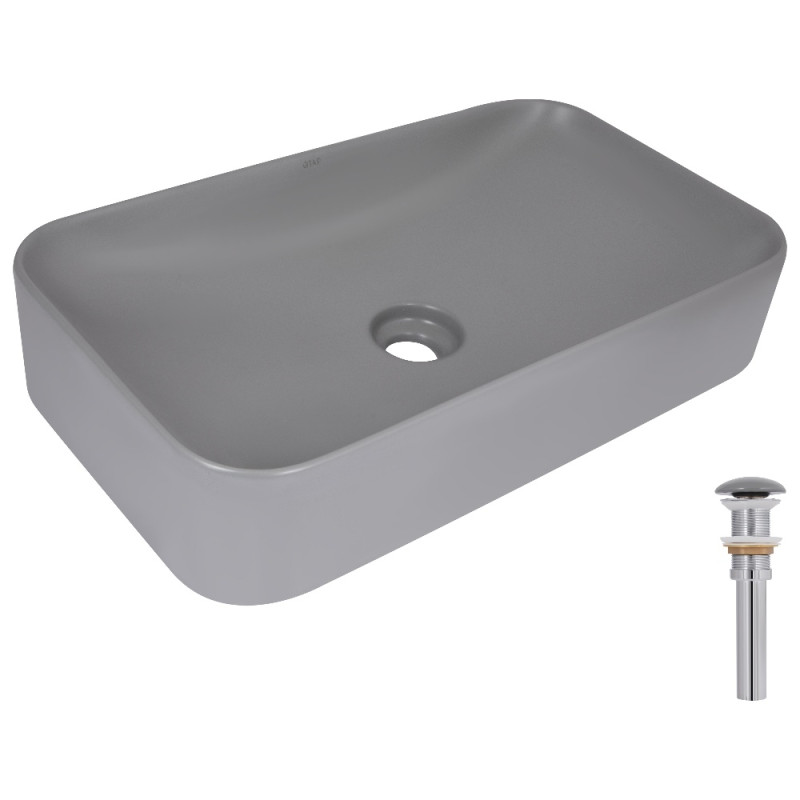 Раковина накладная Qtap Tern 610x350x135 мм, Stone grey, прямоугольная, с донным клапаном QTTER188SG49789