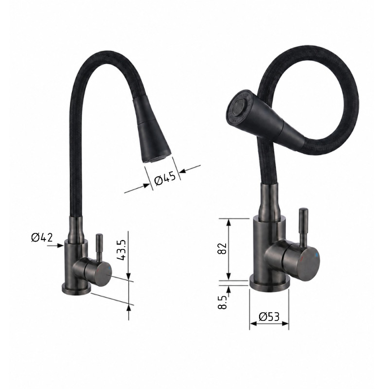 Смеситель для кухни Lidz Aria 015F31 (k35) с гибким изливом LDARI015F31BGRP49566 Graphite/Black