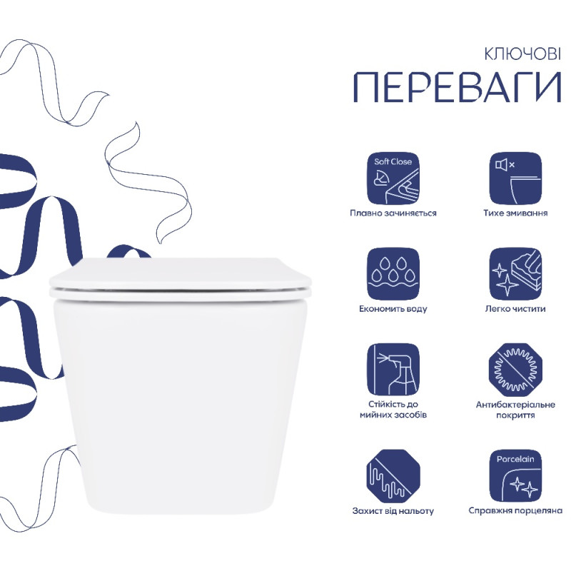 Унитаз подвесной Crow Rimless 485х340х330 мм, White, с сиденьем Slim Duroplast/ Soft-close/ Quick Release QT05335171RW Qtap