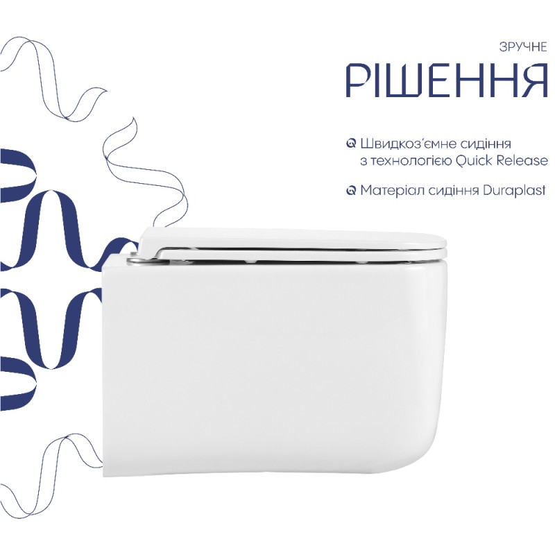 Унитаз подвесной Qtap Gemini Ultra Quiet 485×340×350 мм, White, с сиденьем Slim Duroplast / Soft-close / Quick Release QTTAU26W49119