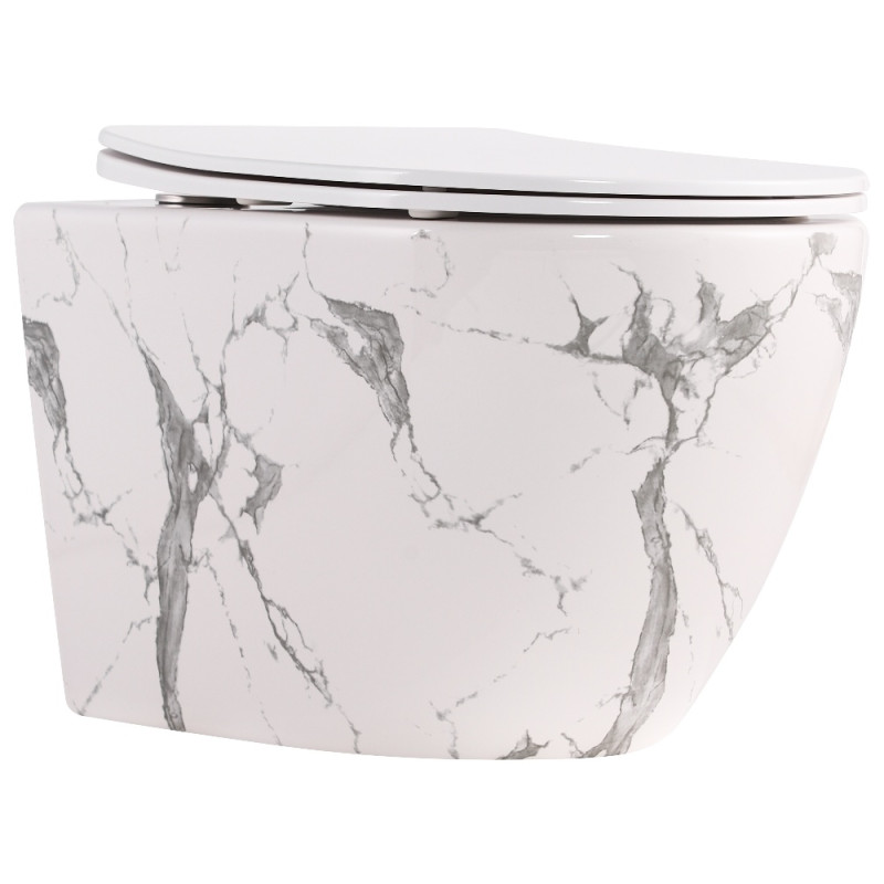 Унитаз подвесной Qtap Robin Ultra Quiet 520×365×340 мм, Marble, с сиденьем Slim Duroplast / Soft-close / Quick Release QTROB26MR48998