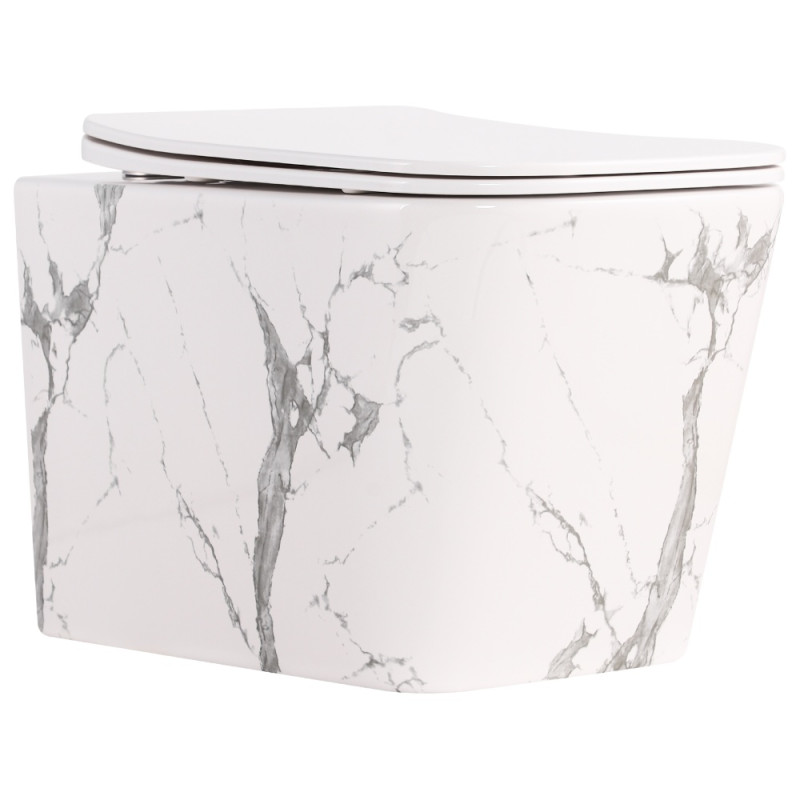 Унитаз подвесной Qtap Tern Ultra Quiet 520×345×325 мм, Marble, с сиденьем Slim Duroplast / Soft-close / Quick Release QTTER26MR49002