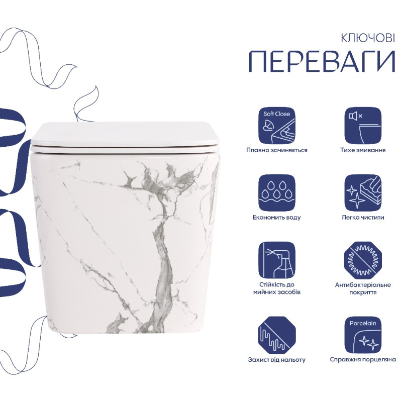 Унитаз подвесной Qtap Tern Ultra Quiet 520×345×325 мм, Marble, с сиденьем Slim Duroplast / Soft-close / Quick Release QTTER26MR49002
