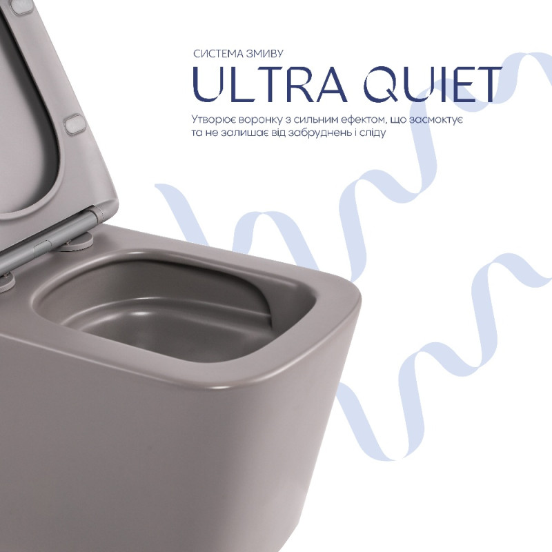 Унитаз подвесной Qtap Tern Ultra Quiet 520×345×325 мм, Stone grey, с сиденьем Slim Duroplast / Soft-close / Quick Release QTTER26SG49000