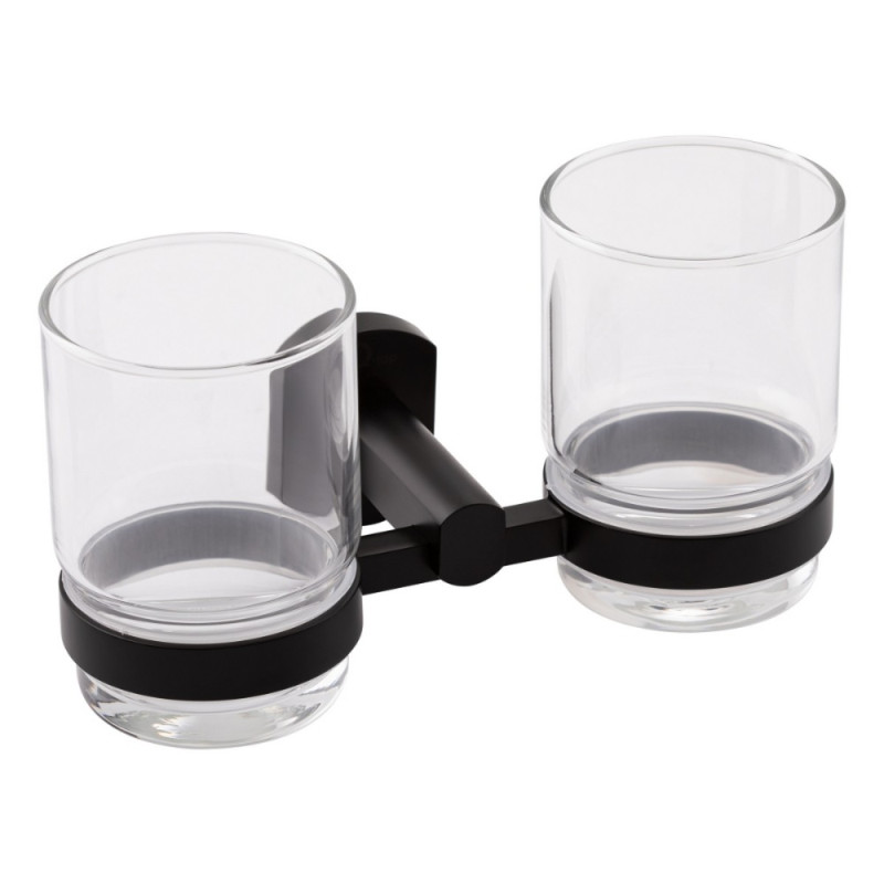Стакан с держателем Qtap Liberty настенный двойной QTLIBBLM1155 Black