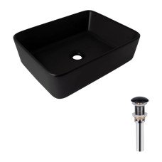Комплект Qtap Tern: Раковина накладная прямоугольная 480х370х135 мм Matt Black + Донный клапан PU03