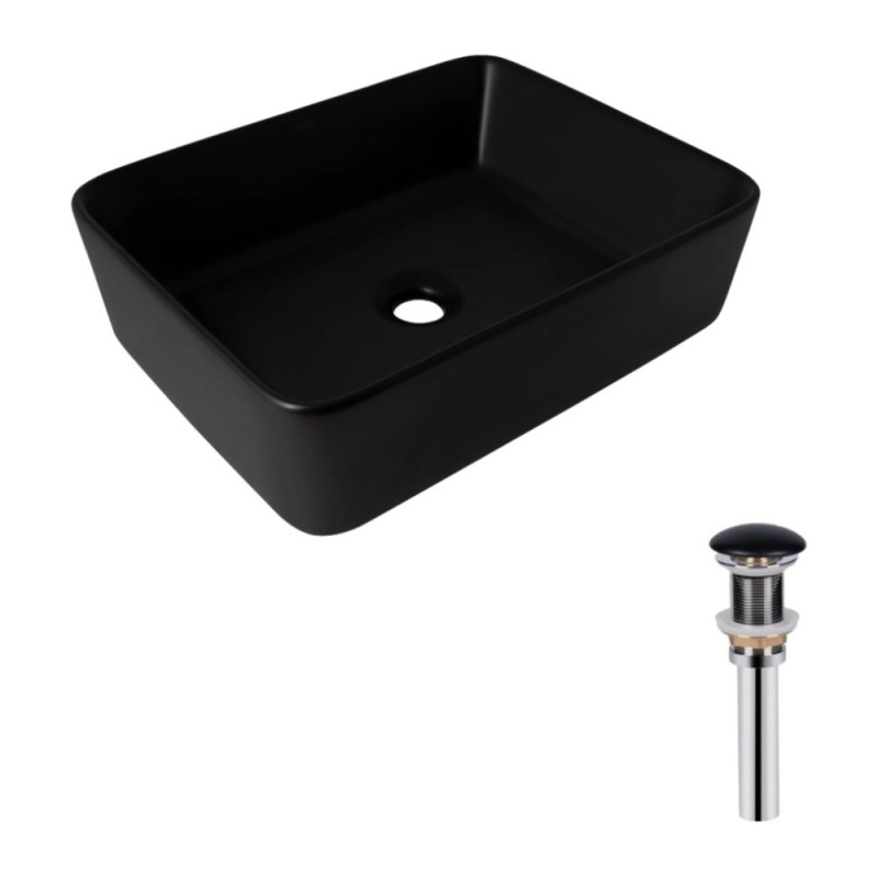 Комплект Qtap Tern: Раковина накладна прамокутна 480х370х135 мм Matt Black + Донний клапан PU03