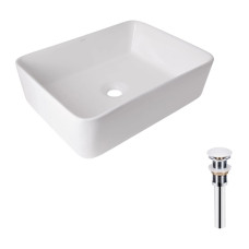 Комплект Qtap Tern: Раковина накладная прямоугольная 480х370х135 мм White + Донный клапан PU02