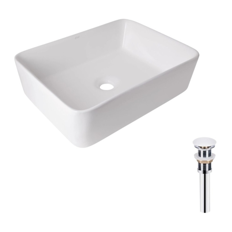 Комплект Qtap Tern: Раковина накладная прямоугольная 480х370х135 мм White + Донный клапан PU02