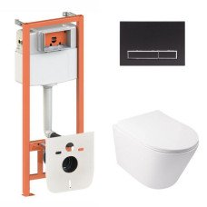 Готове рішення Qtap для ванної кімнати: підвісний унітаз Swan Ultra Quiet 485x360x320 + комплект інсталяції Nest 4 в 1 (лінійна клавіша Matt Black)