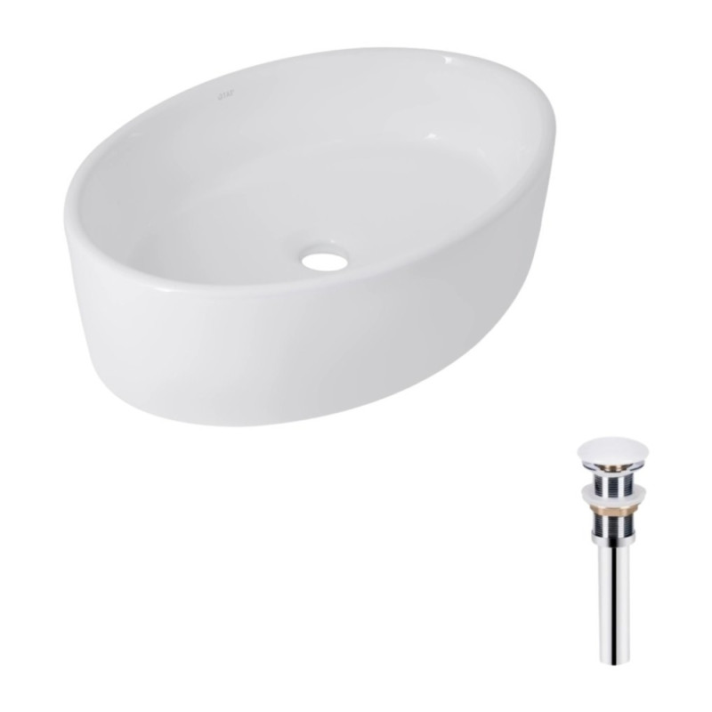 Комплект Qtap Kolibri: Раковина накладная овальная 500x360x140 мм White + Донный клапан PU02