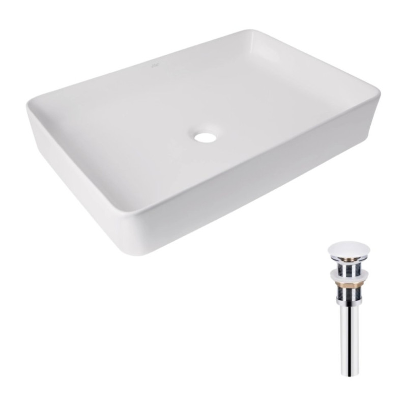 Комплект Qtap Tern: Раковина накладна прамокутна 600x400x110 мм WHITE + Донний клапан PU02