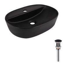 Комплект Qtap Scorpio: Раковина накладна овальна 500x380x120 мм Matt Black + Донний клапан PU03