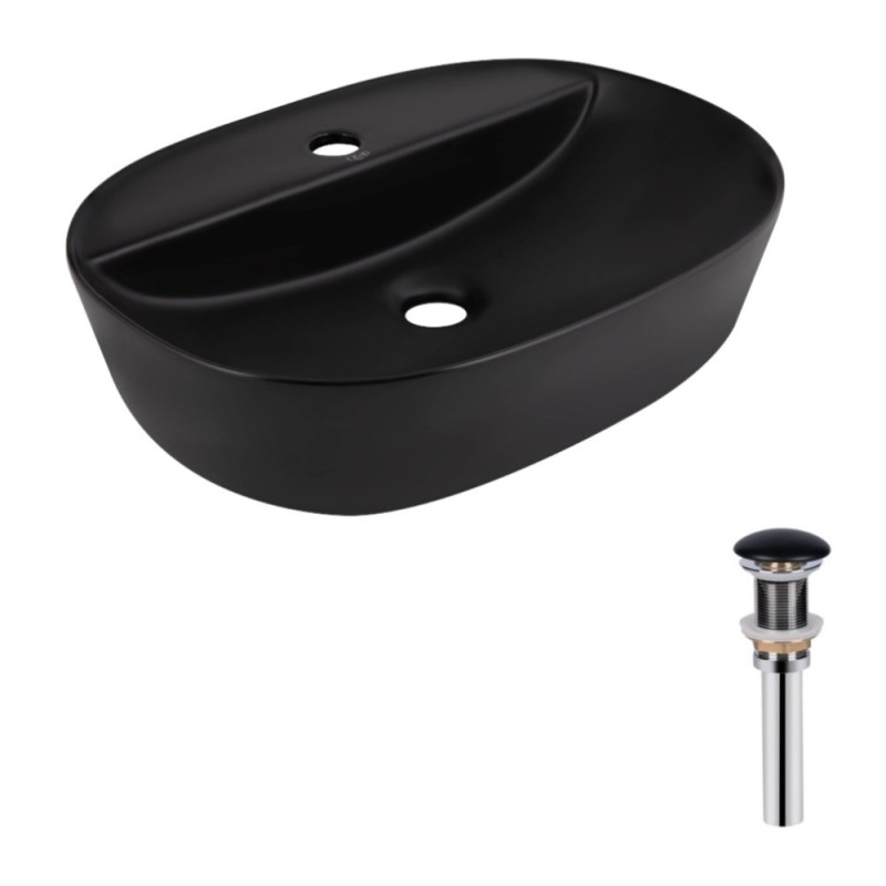 Комплект Qtap Scorpio: Раковина накладна овальна 500x380x120 мм Matt Black + Донний клапан PU03