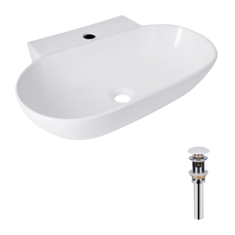Комплект Qtap Cardinal: Раковина підвісна / накладна овальна 565х400х130 мм White + Донний клапан PU02