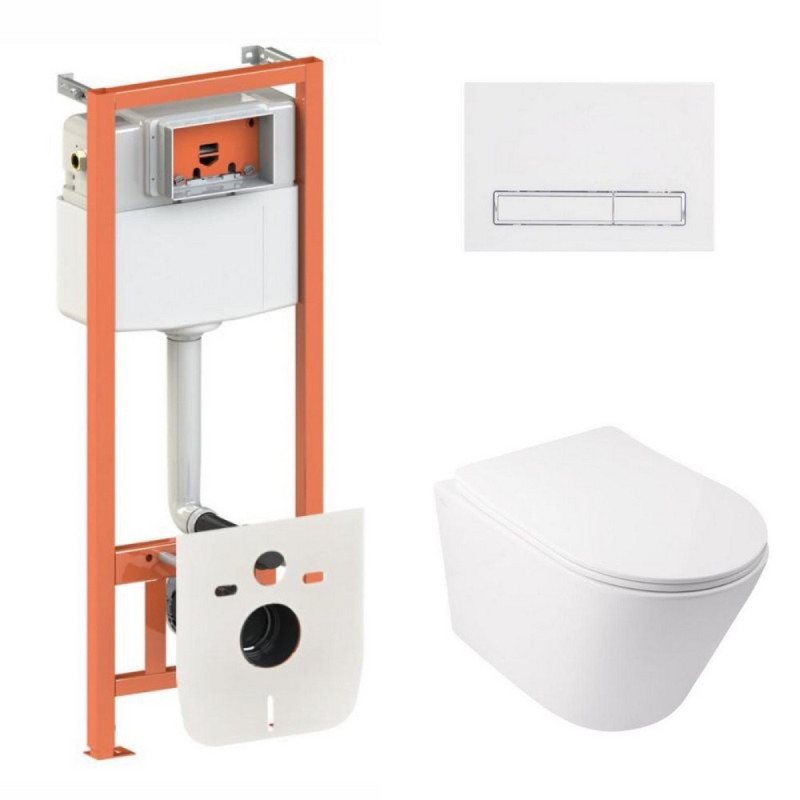 Готовое решение Qtap для ванной комнаты: подвесной унитаз  Swan Ultra Quiet 485x360x320 + комплект инсталляции Nest 4 в 1 (линейная клавиша White)