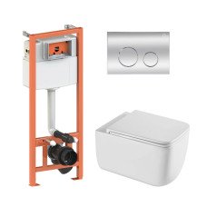 Готовое решение Qtap для ванной комнаты: подвесной унитаз Gemini Ultra Quiet 530х365х373 + комплект инсталляции Nest 4 в 1 (круглая клавиша Chrome)