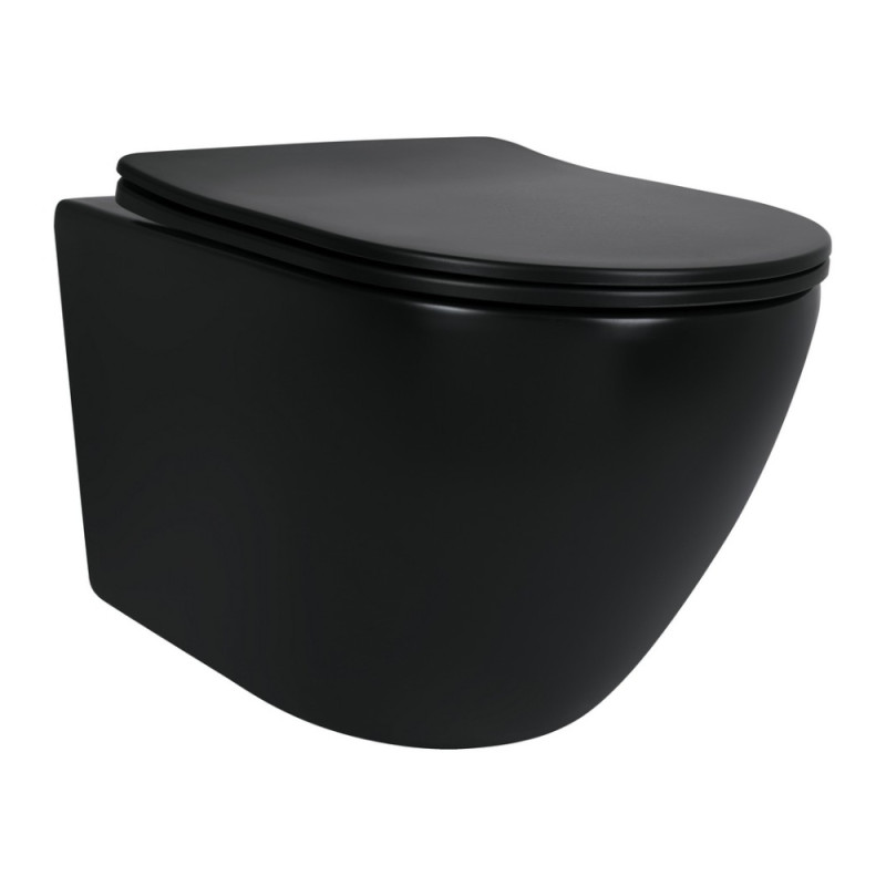 Унітаз підвісний Qtap Robin New Ultra Quiet безобідковий з сидінням Soft-close MATT BLACK QT13332381АSMB