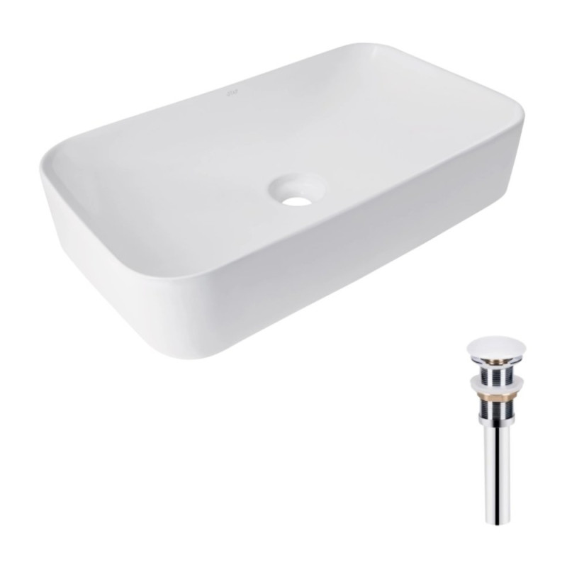 Комплект Qtap Tern: Раковина накладна прамокутна 610x350x135 мм WHITE + Донний клапан PU02