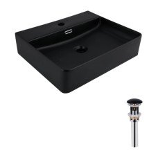 Комплект Qtap Nando LT: Раковина подвесная прямоугольная 500х420х130 мм Matt Black + Донный клапан PU03O