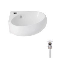 Комплект Qtap Leo N: Раковина підвісна угловая овальна 380x360x130 мм WHITE + Донний клапан PU02O
