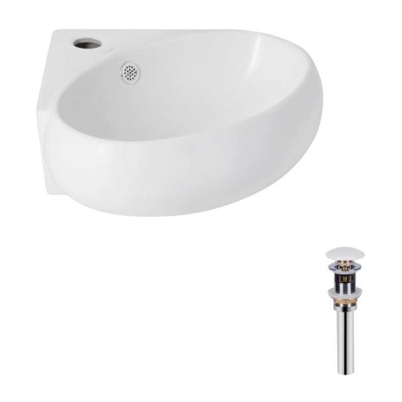 Комплект Qtap Leo N: Раковина підвісна угловая овальна 380x360x130 мм WHITE + Донний клапан PU02O