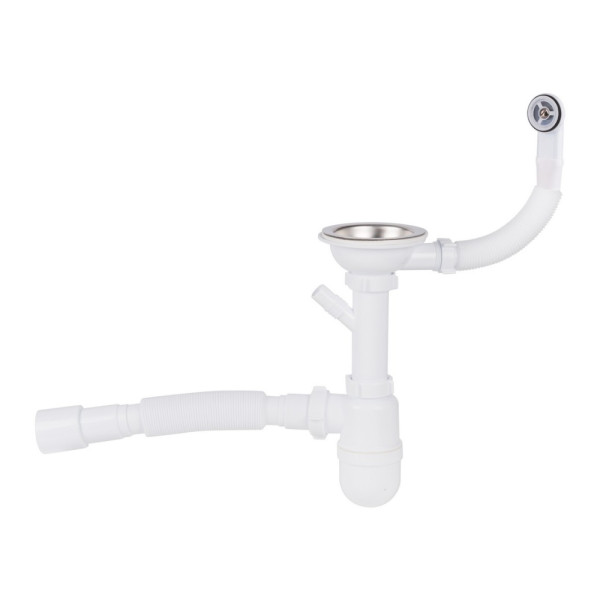 Сифон для кухонної мийки Lidz (WHI) 60 08 E001 01 ECO з круглим переливом (вихід 50 мм)