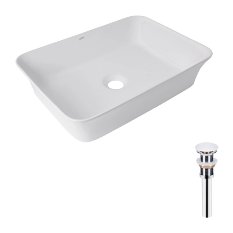 Комплект Qtap Virgo: Раковина накладна прамокутна 490х350х110 мм White + Донний клапан PU02