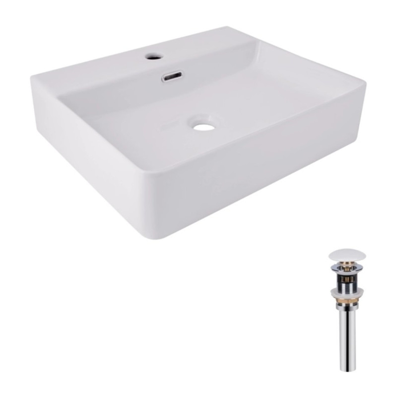 Комплект Qtap Nando LT: Раковина підвісна прамокутна 500х420х130 мм White + Донний клапан PU02O