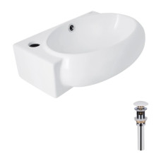 Комплект Qtap Leo: Раковина подвесная овальная левая 430x285x160 мм White + Донный клапан PU02O