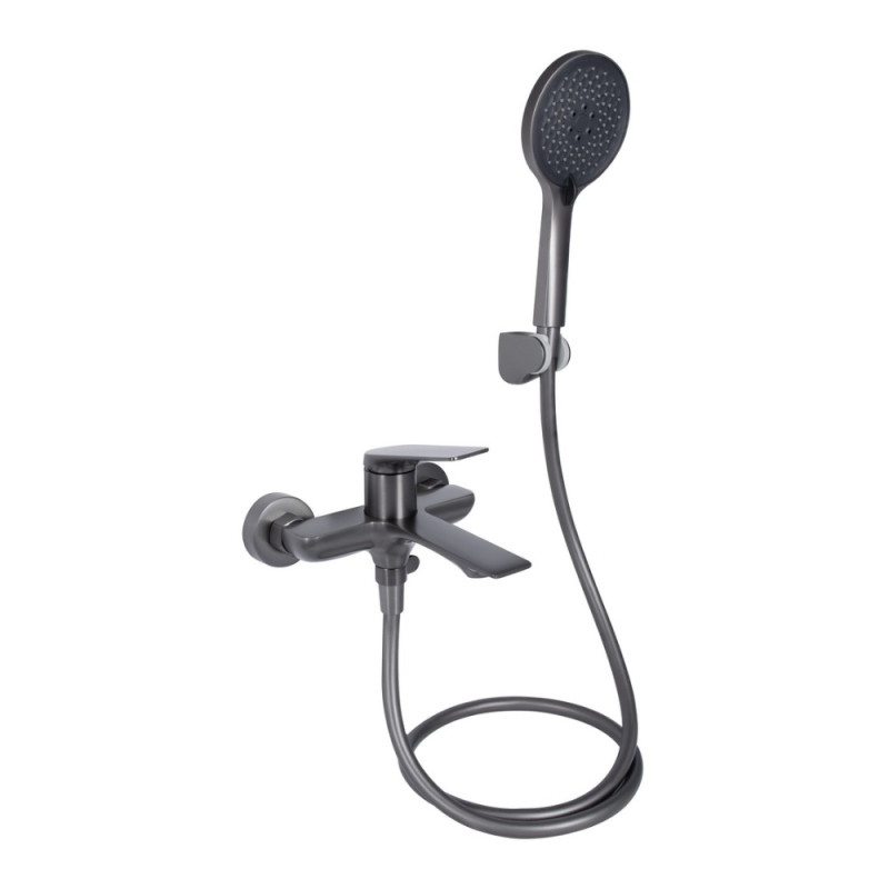 Змішувач для ванни Qtap Vlasta New (з душовим гарнітуром) QTVLA259GMB45643 Gunmetal Black PVD