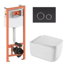 Готове рішення Qtap для ванної кімнати: підвісний унітаз Gemini Ultra Quiet 530х365х373 + комплект інсталяції Nest 4 в 1 (кругла клавіша Matt Black)