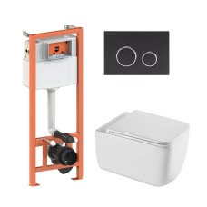 Готове рішення Qtap для ванної кімнати: підвісний унітаз Gemini Ultra Quiet 530х365х373 + комплект інсталяції Nest 4 в 1 (кругла клавіша Matt Black)