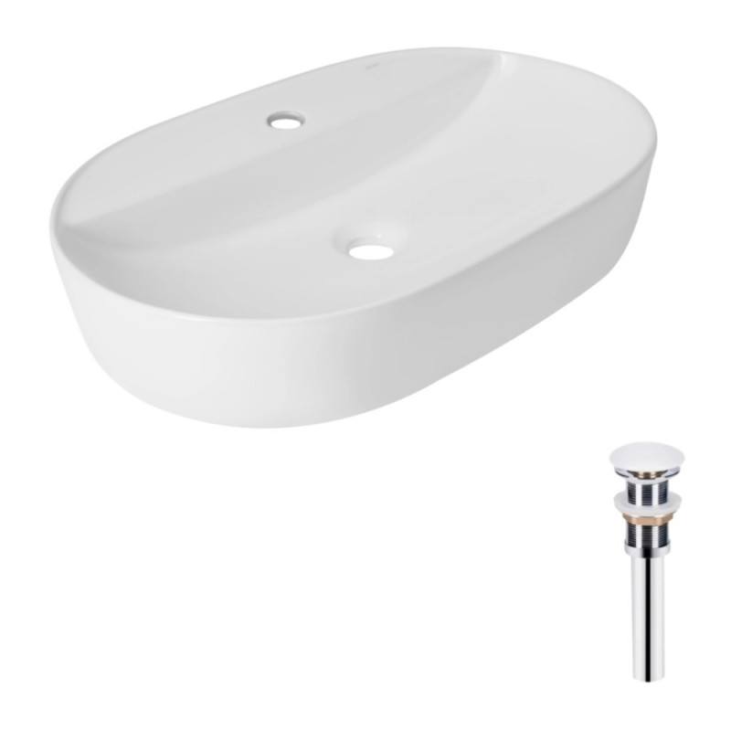 Комплект Qtap Scorpio: Раковина накладна овальна 600х400х120 мм White + Донний клапан PU02