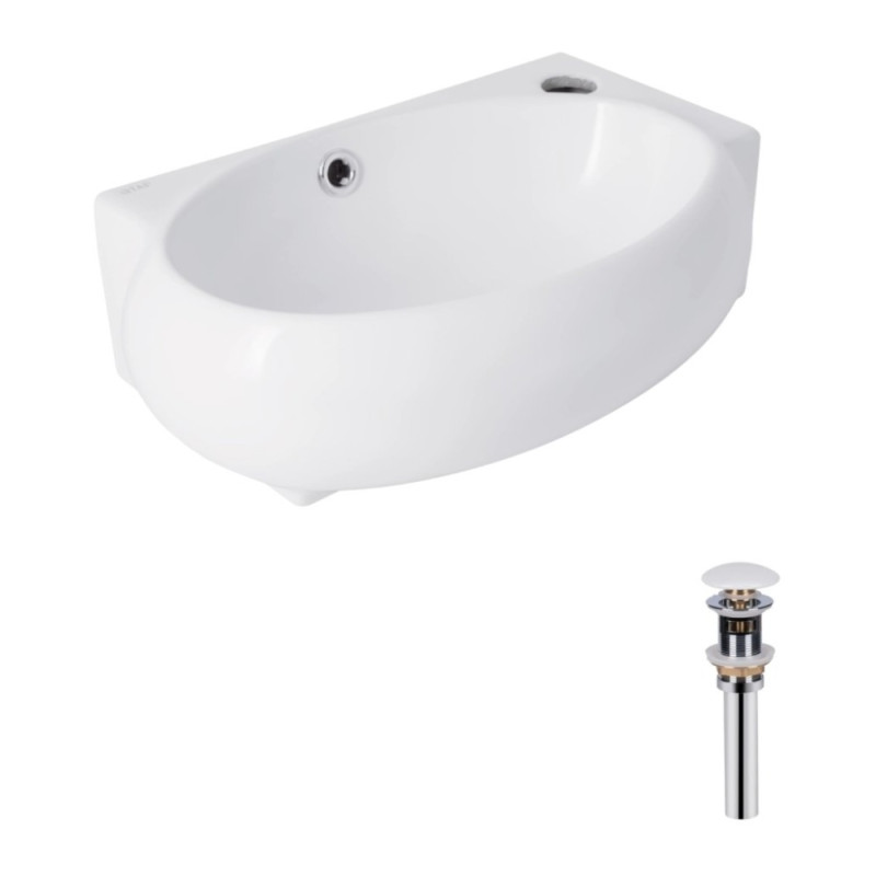 Комплект Qtap Leo: Раковина підвісна овальна права 430x285x160 мм White + Донний клапан PU02O
