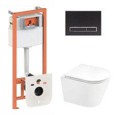 Готовое решение Qtap для ванной комнаты: подвесной унитаз Scorpio Ultra Quiet + комплект инсталляции Nest 4 в 1 (линейная клавиша Black mat)