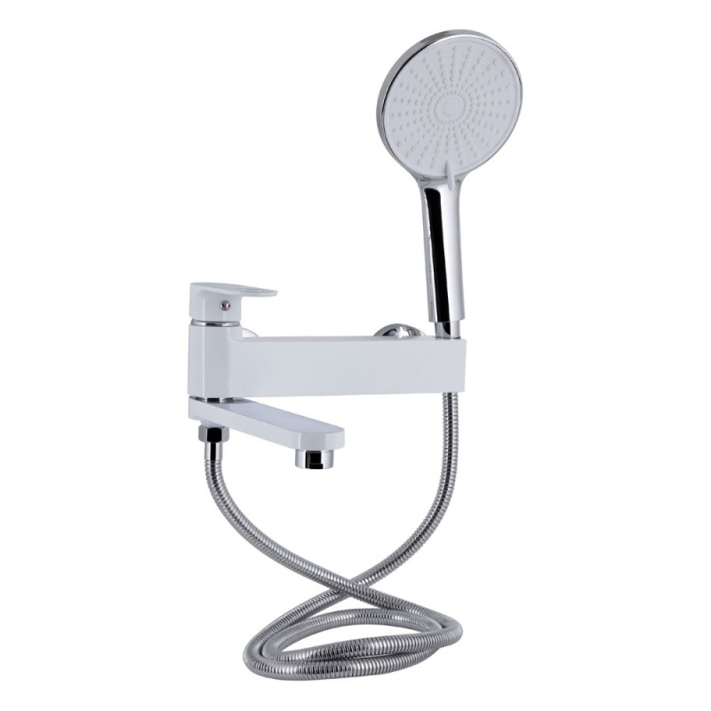 Смеситель для ванны Qtap Jay с поворотным изливом (c душевым гарнитуром) QTJAY260CRW45554 Chrome/White