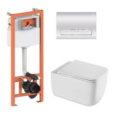 Готове рішення Qtap для ванної кімнати: підвісний унітаз Gemini Ultra Quiet 530х365х373 + комплект інсталяції Nest 4 в 1 (лінійна клавіша Chrome)