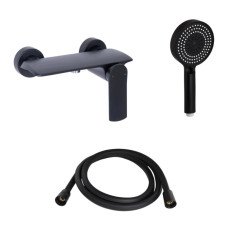 Комплект Qtap Slavonice Black Matt: Смеситель QTSLA266BLM45908 + Шланг QTHADPVCSQ160B + Лейка QTRUC125BLM45951