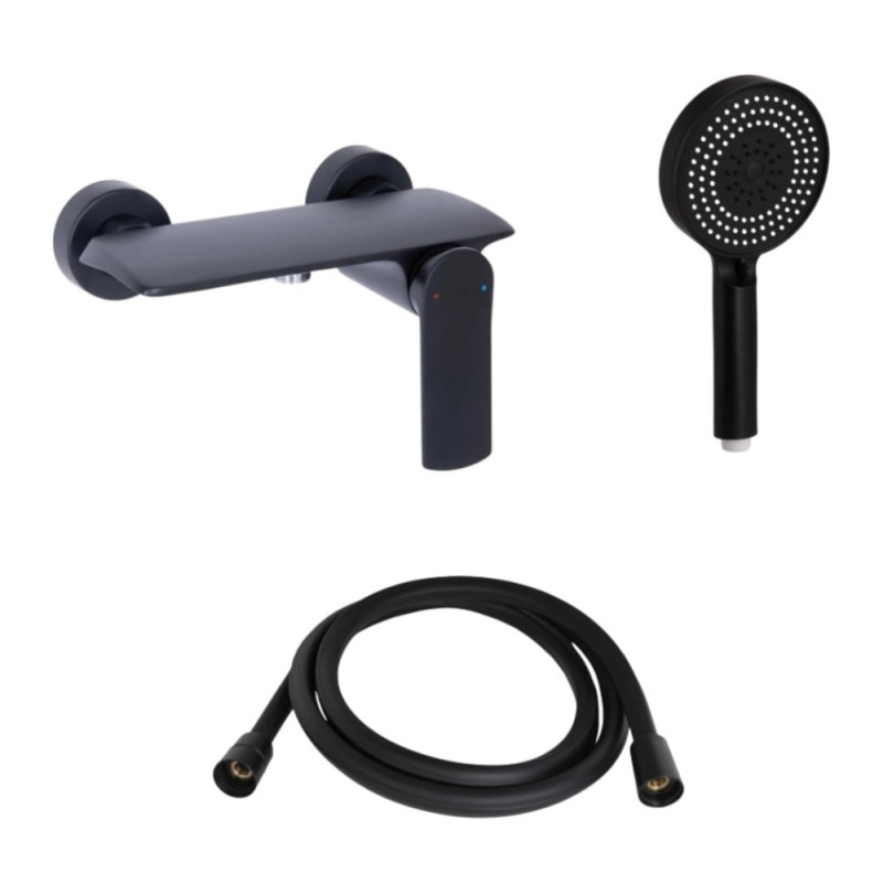 Комплект Qtap Slavonice Black Matt: Смеситель QTSLA266BLM45908 + Шланг QTHADPVCSQ160B + Лейка QTRUC125BLM45951