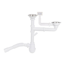 Сифон двойной для кухонной мойки Lidz (WHI) 60 05 M003 00 с отводом для стиральной машины (выход 50 мм)